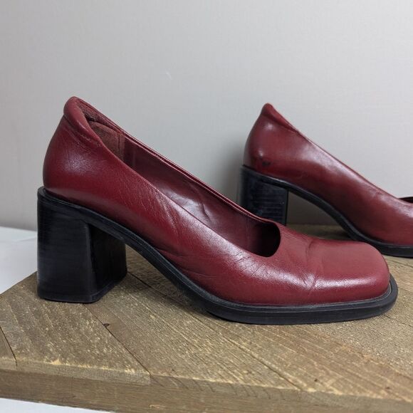 Red leather Chucky loafers, vintage 90s leather shoes transit size 7 - Picture 2 of 10